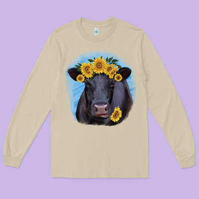 Black Angus With Sunflower Long Sleeve Tee Designed By Jasminsmagicworld