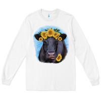 White Black Angus with Sunflower Long Sleeve Tee - Jasminsmagicworld