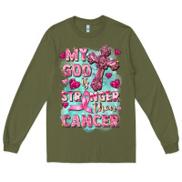 Army Green My God is stronger than Cancer Long Sleeve Tee - FaDigitalArtStudio