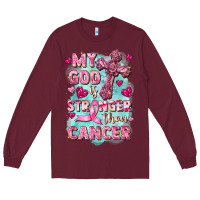 Burgundy My God is stronger than Cancer Long Sleeve Tee - FaDigitalArtStudio