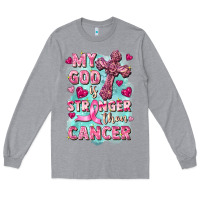 Heather Grey My God is stronger than Cancer Long Sleeve Tee - FaDigitalArtStudio