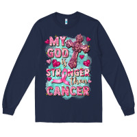 Navy My God is stronger than Cancer Long Sleeve Tee - FaDigitalArtStudio