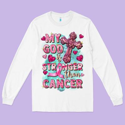 My God Is Stronger Than Cancer Long Sleeve Tee Designed By Fadigitalartstudio