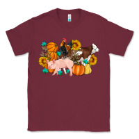 Burgundy Farm Life Fall Pig Cow Rooster Classic Tee - Artiststas