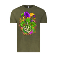 Vintage Olive Mardi Gras with skeleton hand Vintage Tee - HowdyJamesFarm