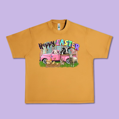 Happy Easter Truck With Farm Animals Easter Day Urban Heavy Tee Designed By Cowgirlartshop