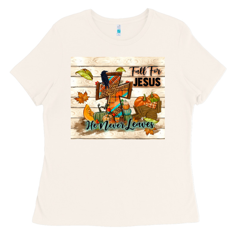 Fall For Jesus He Never Leaves Ladies Tee by TumblerDesignByShophia | Teevron