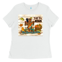 White fall for jesus he never leaves Ladies Tee - TumblerDesignByShophia