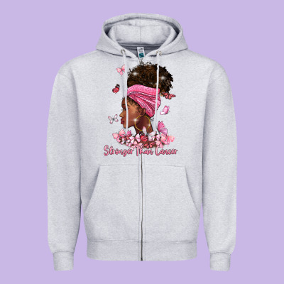 Stronger Than Cancer Zipper Hoodie Designed By Barkaloodesign
