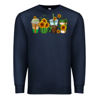 Navy sunflowers coffee cups Premium Sweatshirt - AdoDesignShop