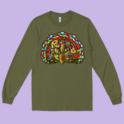 Christmas Rainbow With Leopard Cactus Long Sleeve Tee Designed By Ranaportraitstore