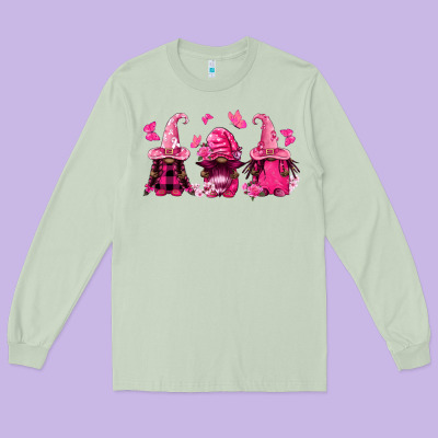 Breast Cancer Afro Gnomies Long Sleeve Tee Designed By Fadigitalartstudio