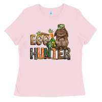 Bubblegum Pink Egg hunter with rabbit Easter Day Ladies Tee - HowdyJamesFarm