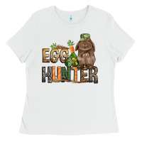 White Egg hunter with rabbit Easter Day Ladies Tee - HowdyJamesFarm