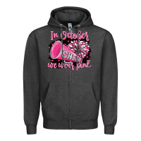Charcoal Heather in october we wear pink cheer Zipper Hoodie - BarkalooDesign