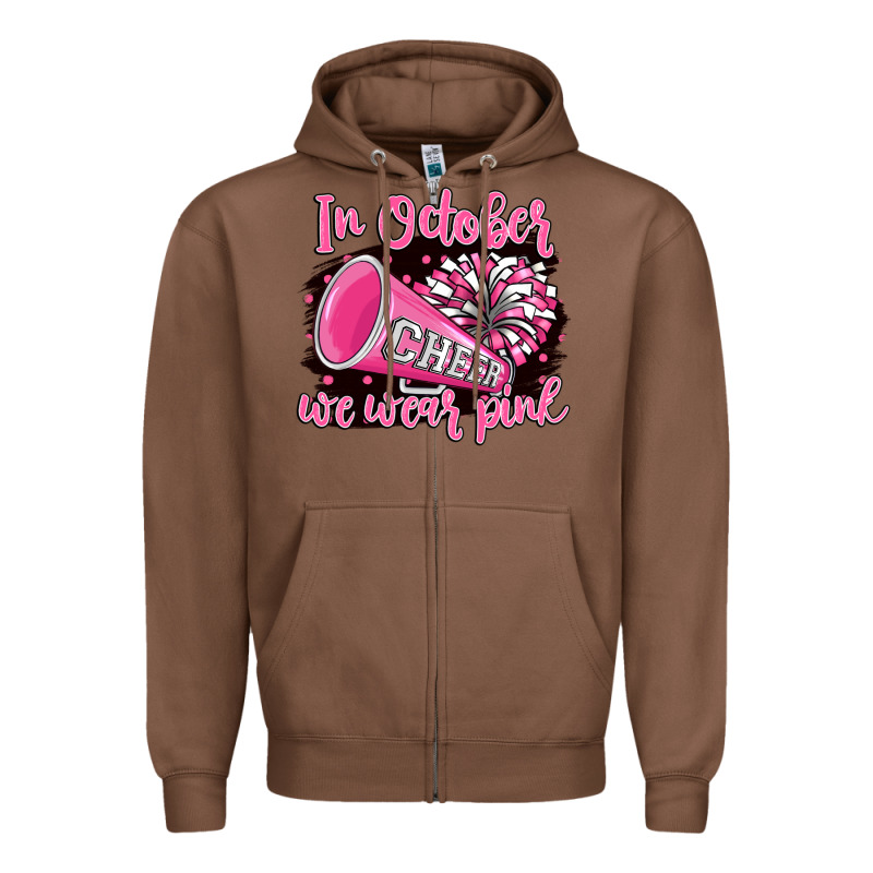 In October We Wear Pink Cheer Zipper Hoodie by BarkalooDesign | Teevron