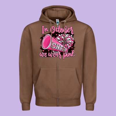 In October We Wear Pink Cheer Zipper Hoodie Designed By Barkaloodesign
