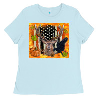 Baby Blue crow and deer hunting fall camouflage Ladies Tee - TumblerDesignByShophia