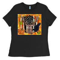 Black crow and deer hunting fall camouflage Ladies Tee - TumblerDesignByShophia
