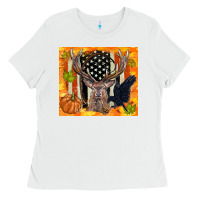 White crow and deer hunting fall camouflage Ladies Tee - TumblerDesignByShophia