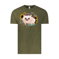 Vintage Olive hedgehog with sunflowers and leopard Vintage Tee - Jasminsmagicworld