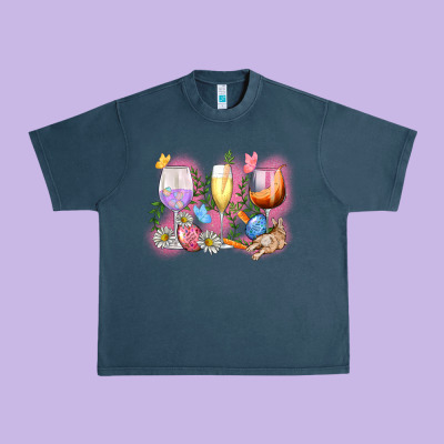Easter Wine Glasses  Easter Day Urban Heavy Tee Designed By Cowgirlartshop