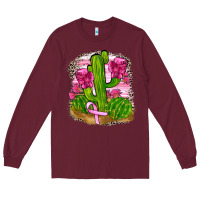Burgundy breast cancer cactus Long Sleeve Tee - FaDigitalArtStudio