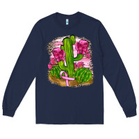 Navy breast cancer cactus Long Sleeve Tee - FaDigitalArtStudio