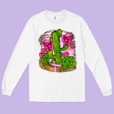 Breast Cancer Cactus Long Sleeve Tee Designed By Fadigitalartstudio