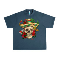 Midnight Navy Di de los muertos with roses Mexico Urban Heavy Tee - HowdyJamesFarm