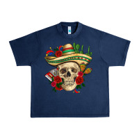 Navy Di de los muertos with roses Mexico Urban Heavy Tee - HowdyJamesFarm