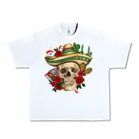 White Di de los muertos with roses Mexico Urban Heavy Tee - HowdyJamesFarm