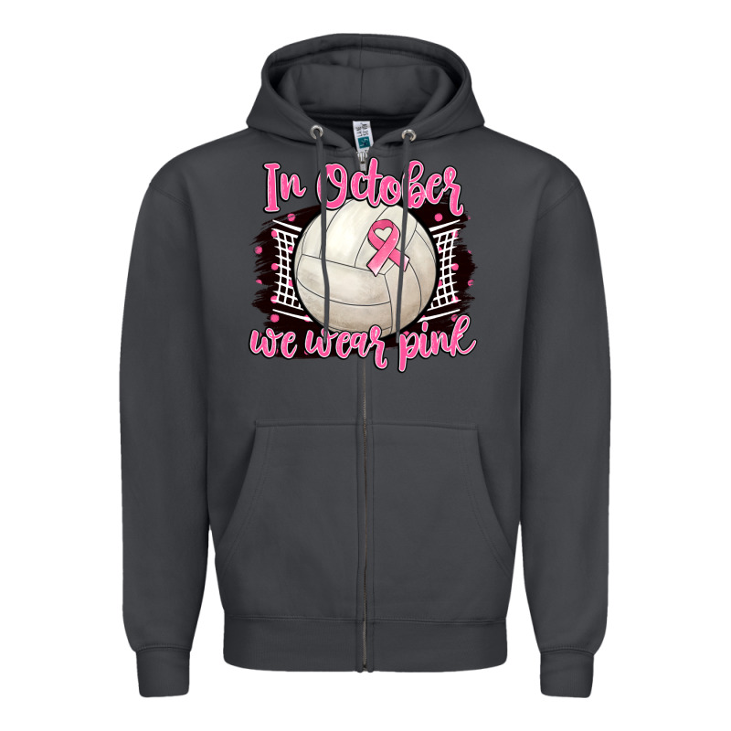 In October We Wear Pink Volleyball Zipper Hoodie by BarkalooDesign | Teevron