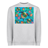 Heather Grey Turtle summer seashells starfish seaweed Heavyweight Sweatshirt - Artiststas