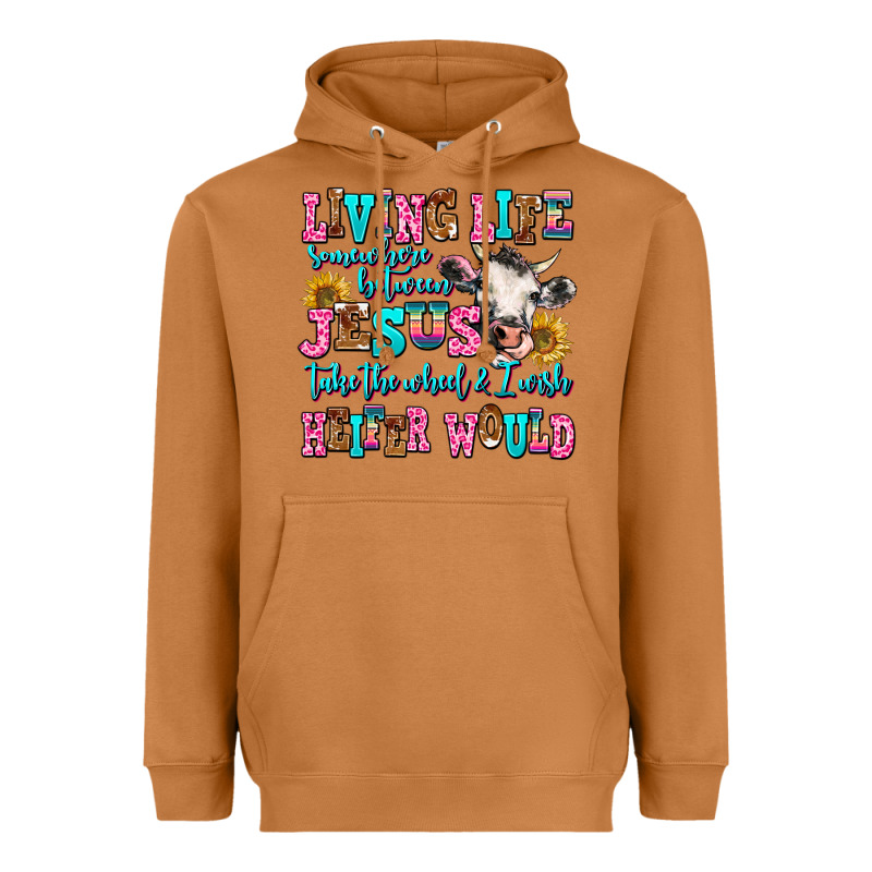 Living Life Somewhere Between Jesus Take The Wheel Heavyweight Hoodie by AdoDesignShop | Teevron