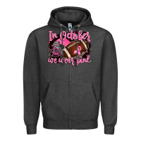Charcoal Heather in october we wear pink with football Zipper Hoodie - BarkalooDesign
