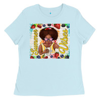 Baby Blue summer vibes afro kid Ladies Tee - TumblerDesignByShophia