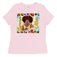 Bubblegum Pink summer vibes afro kid Ladies Tee - TumblerDesignByShophia