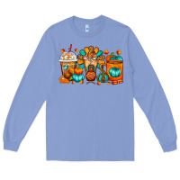 Colony Blue Thanksgiving Coffee Cups Long Sleeve Tee - FaDigitalArtStudio