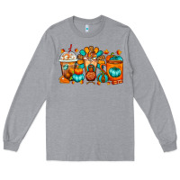 Heather Grey Thanksgiving Coffee Cups Long Sleeve Tee - FaDigitalArtStudio