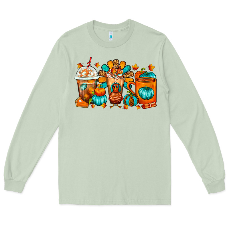 Thanksgiving Coffee Cups Long Sleeve Tee by FaDigitalArtStudio | Teevron