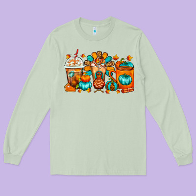 Thanksgiving Coffee Cups Long Sleeve Tee Designed By Fadigitalartstudio