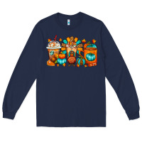 Navy Thanksgiving Coffee Cups Long Sleeve Tee - FaDigitalArtStudio
