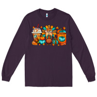 Plum Thanksgiving Coffee Cups Long Sleeve Tee - FaDigitalArtStudio