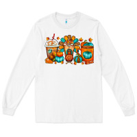 White Thanksgiving Coffee Cups Long Sleeve Tee - FaDigitalArtStudio