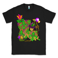 Black Louisiana Map Mardi Gras Classic Tee - HowdyJamesFarm