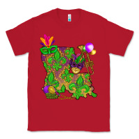 Red Louisiana Map Mardi Gras Classic Tee - HowdyJamesFarm