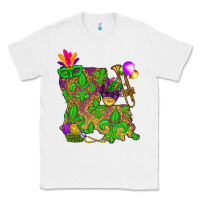 White Louisiana Map Mardi Gras Classic Tee - HowdyJamesFarm