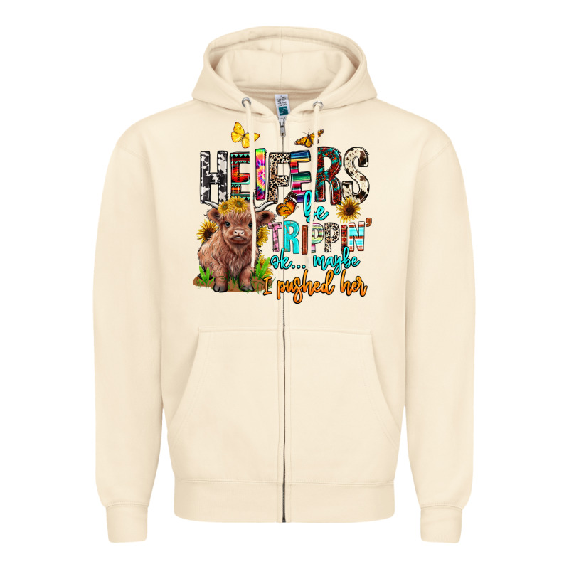 Heifers Be Trippin Ok Maybe I Pushed Her Zipper Hoodie by BarkalooDesign | Teevron