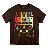 Chocolate Brown level 34 unlocked shirt video gamer 34th birthday gifts tee t shirt Heavy Core Tee - longCreatives